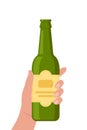 Hand holding a beer bottle. Flat style vector illustration Royalty Free Stock Photo