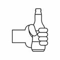 Hand holding a beer bottle icon, outline style Royalty Free Stock Photo