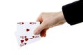 Hand holding best classic blackjack combination ten and ace of h Royalty Free Stock Photo