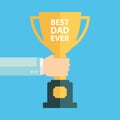Hand holding Best Dad Ever cup. Father`s Day flat vector illustration. Royalty Free Stock Photo