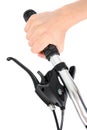 Hand holding bicycle handlebar Royalty Free Stock Photo