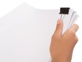 Hand Holding Binder Clip And White Paper I Royalty Free Stock Photo