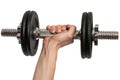 Hand holding black metal Dumbbell isolated on white background Royalty Free Stock Photo