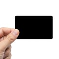 Hand holding a black rectangular card isolated on white Royalty Free Stock Photo