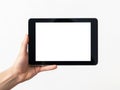 Hand holding black tablet Royalty Free Stock Photo