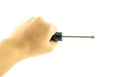 Hand holding black used screwdriver Royalty Free Stock Photo