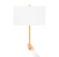 Hand holding blank banner mock up on wood stick isolated Royalty Free Stock Photo