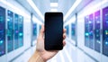 Smartphone in Data Center Royalty Free Stock Photo