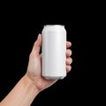 Hand Holding a Blank Can in a Bright Setting Ready for Custom Labeling Royalty Free Stock Photo