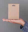 Hand holding blank carton box. Mockup for design Royalty Free Stock Photo
