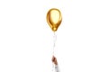 Hand holding blank gold pear balloon mockup, isolated Royalty Free Stock Photo