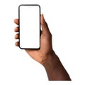 Hand holding blank smartphone screen isolated on white background Royalty Free Stock Photo