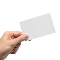 A hand holding a blank white card against a white background isolated on transparent background Royalty Free Stock Photo