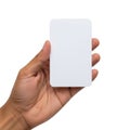 A hand holding a blank white card against a plain white background. isolated on transparent background Royalty Free Stock Photo