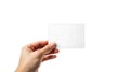 Hand Holding Blank White Card on White Background Royalty Free Stock Photo