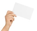 Hand Holding Blank White Card Isolated