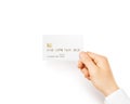 Hand holding blank white credit card mockup . Royalty Free Stock Photo