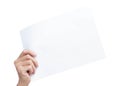 Hand holding blank white paper for advertise text with clipping Royalty Free Stock Photo