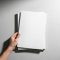 Hand holding blank white paper sheets with shadow Royalty Free Stock Photo