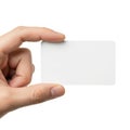 A hand holding a blank white rectangular card against a plain background Royalty Free Stock Photo
