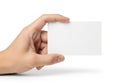 A hand holding a blank white rectangular card against a plain background isolated on white background Royalty Free Stock Photo