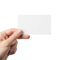 A hand holding a blank white rectangular card or paper against a plain background. isolated on transparent background Royalty Free Stock Photo