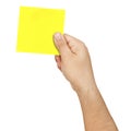 Hand Holding Blank Yellow Post-it Postit Isolated Royalty Free Stock Photo