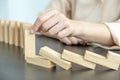 Hand holding blocks wood game, Concept Risk of management and strategy plan, growth business success process and team work Royalty Free Stock Photo