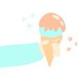 Hand holding blue ice cream cone with peach toping