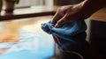 A photorealistic image of a person cleaning a flat screen TV with a microfiber cloth Royalty Free Stock Photo