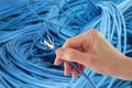 Hand Holding Blue Network Cable