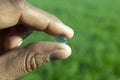 Hand holding a blue small ball on a background Royalty Free Stock Photo