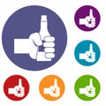 Hand holding bottle of beer icons set Royalty Free Stock Photo
