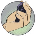 Hand holding bottle of poison. Illustration for internet and mobile website Royalty Free Stock Photo