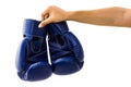 Hand holding boxing mitts isolated on white background. Royalty Free Stock Photo