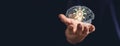 Hand holding brain with bright light bulb. Business success idea Royalty Free Stock Photo