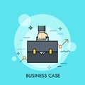 Hand holding briefcase and ascending graph. Royalty Free Stock Photo