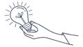 A hand holding a brightly lit lightbulb, symbolizing a new idea, vector design Generative AI Royalty Free Stock Photo