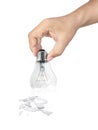Hand holding Broken light bulb isolated on white background Royalty Free Stock Photo