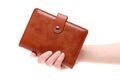 Hand holding brown leather notebook Royalty Free Stock Photo