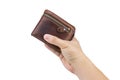 Hand holding a brown leather wallet Royalty Free Stock Photo