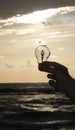 Hand holding bulb of idea! Royalty Free Stock Photo