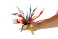 Hand is holding bunch of cables Royalty Free Stock Photo