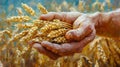 Hand holding a bundle of harvested wheat Royalty Free Stock Photo
