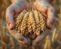 Hand holding a bundle of harvested wheat Royalty Free Stock Photo