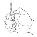 Hand holding a burning cigarette lighter monochrome illustration