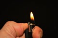 Hand holding a burning lighter