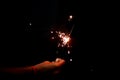 Hand holding burning Sparkler blast with happy new year 2019 on a black bokeh background Royalty Free Stock Photo