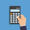 Hand holding calculator flat design vector