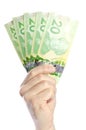 Hand Holding Canadian Twenty Dollar Bills #2